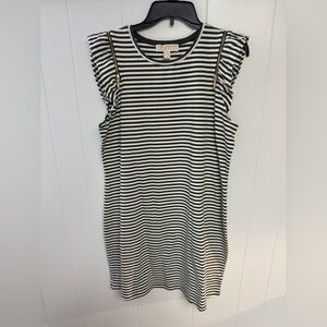 Michael Kors Cap Sleeve Black/White Stripe Large
